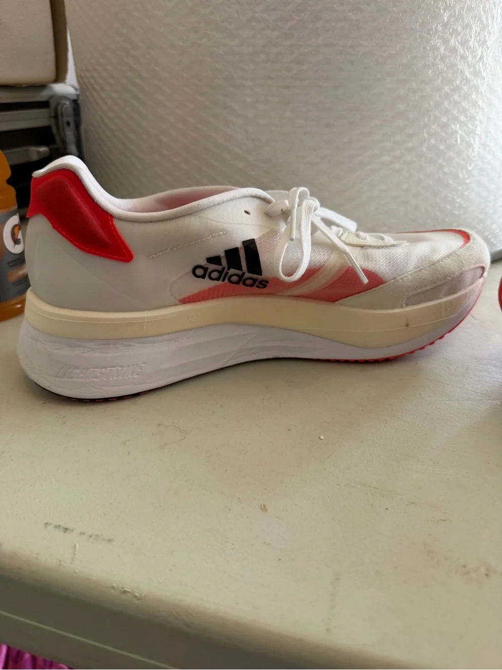 Men’s adidas Size 11 White Athletic Running with Red Accents ADIZERO Boston 10